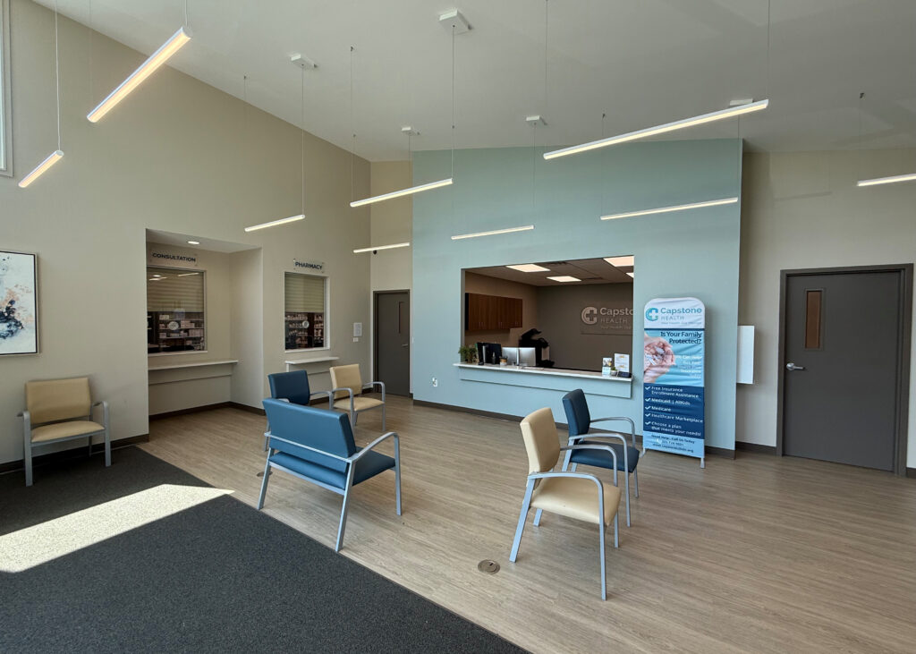 Waiting area with laminate floors and modern furniture